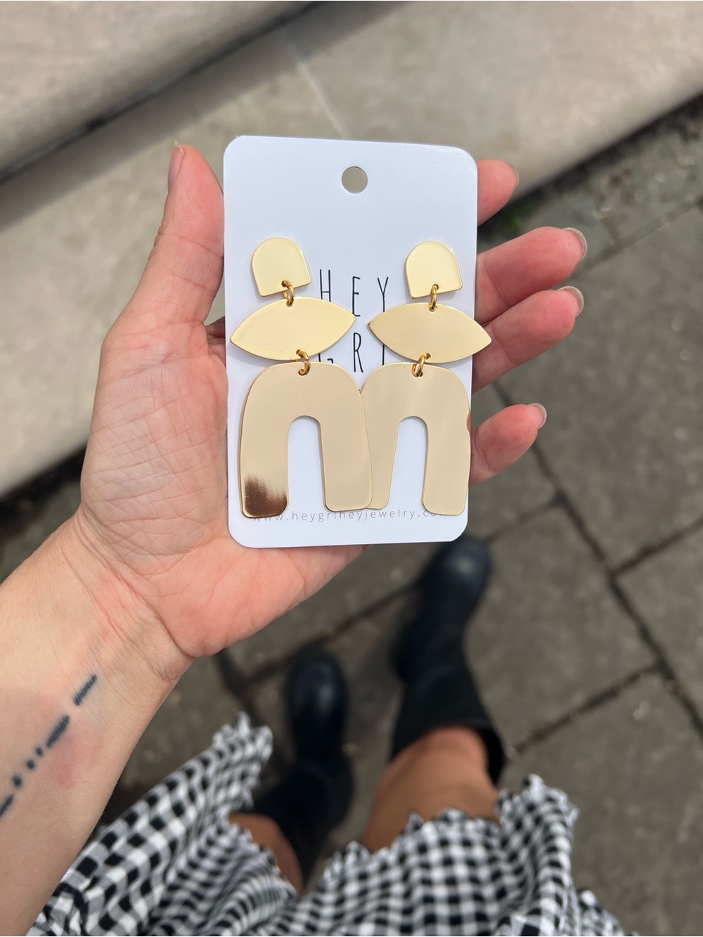 Geometric Gold Plated Arch Dangle Earrings